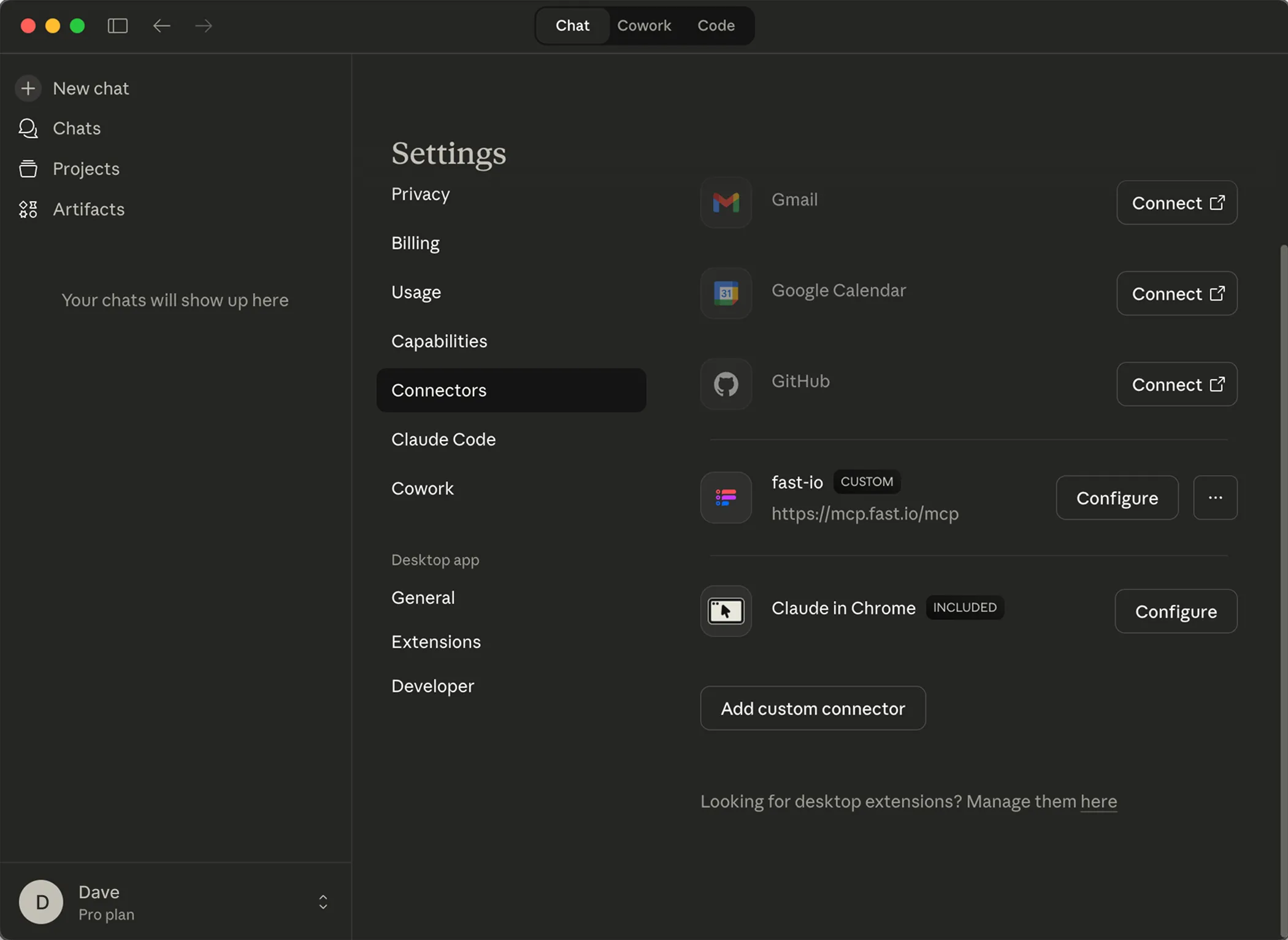 Claude Desktop Fast.io connector permission configuration