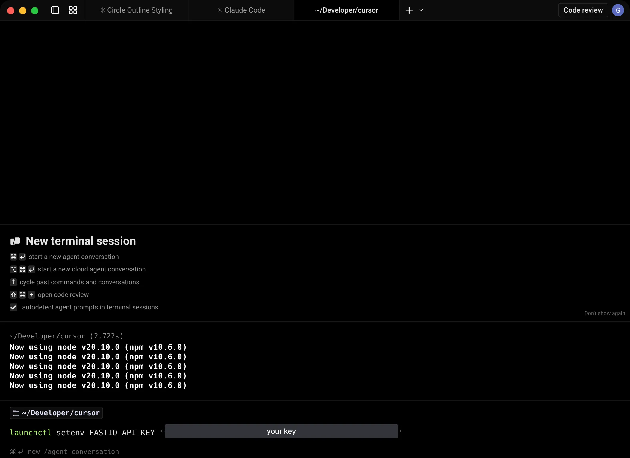 Terminal showing launchctl setenv command