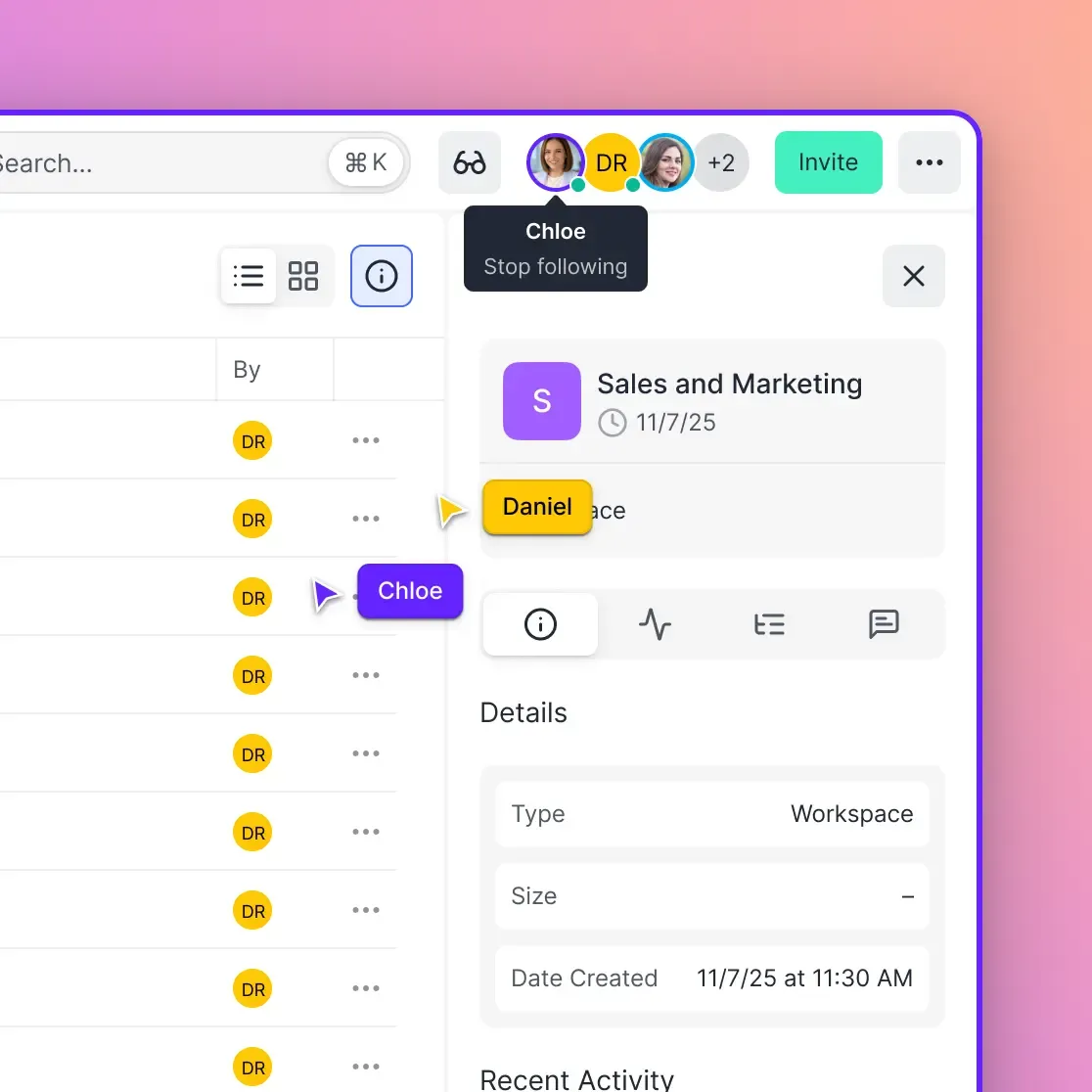 Marketing Workspace Interface