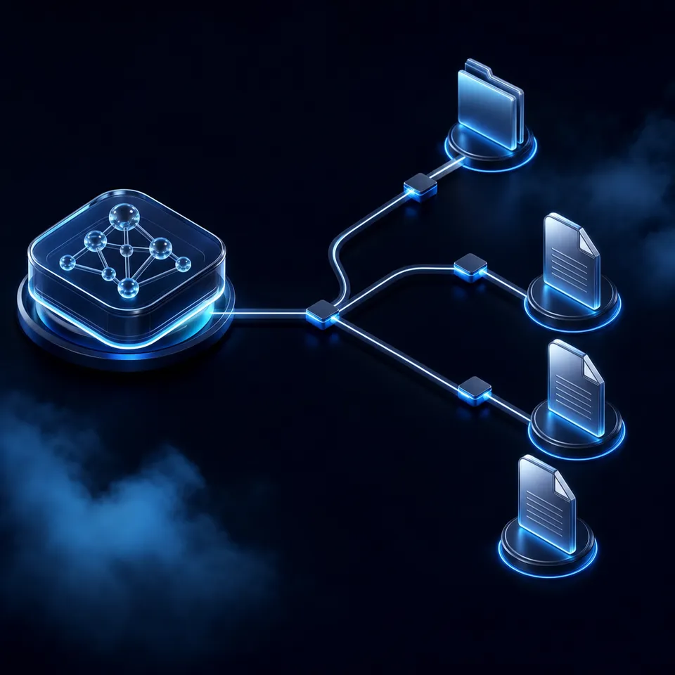 Diagram showing interconnected AI agent nodes sharing data through a central workspace