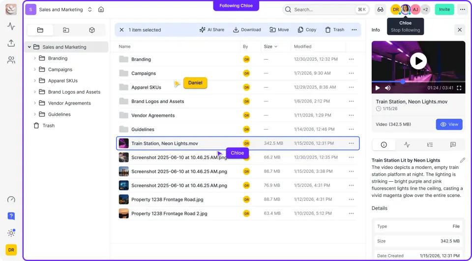 Secure data room interface showing encrypted file transfers