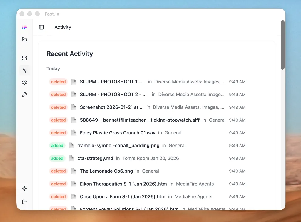 Fast.io Desktop Activity Stream
