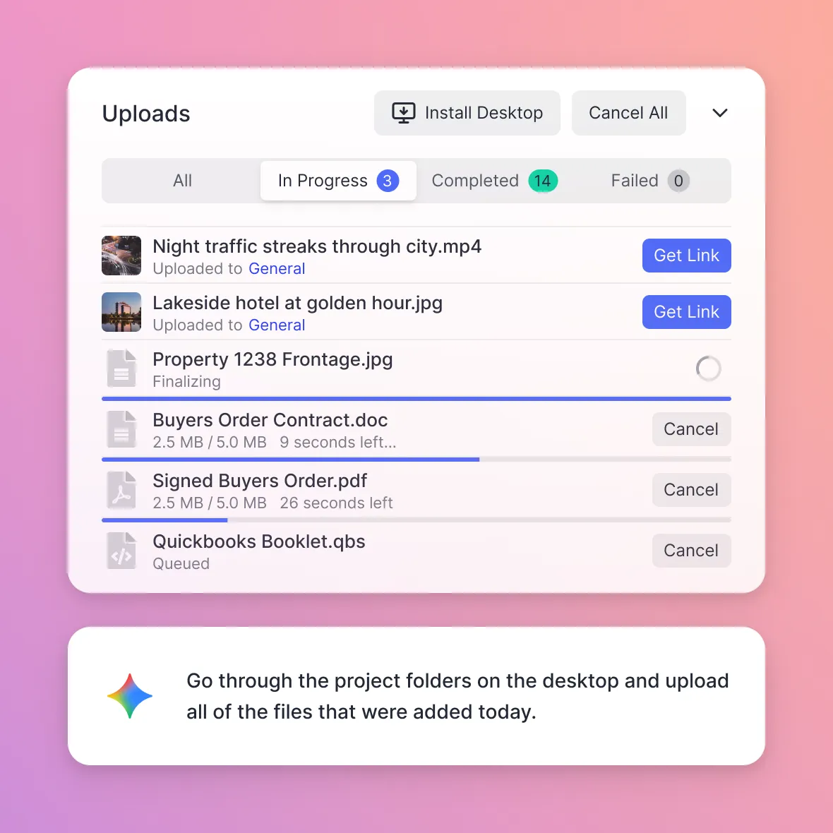 Agent uploading files to Fastio