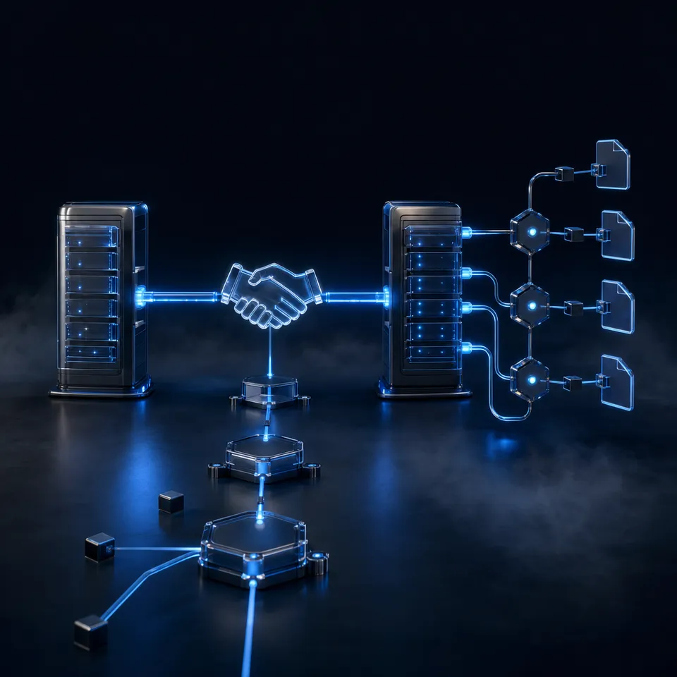Architecture diagram connecting AI agents to Google Drive and cloud workspace storage via Model Context Protocol