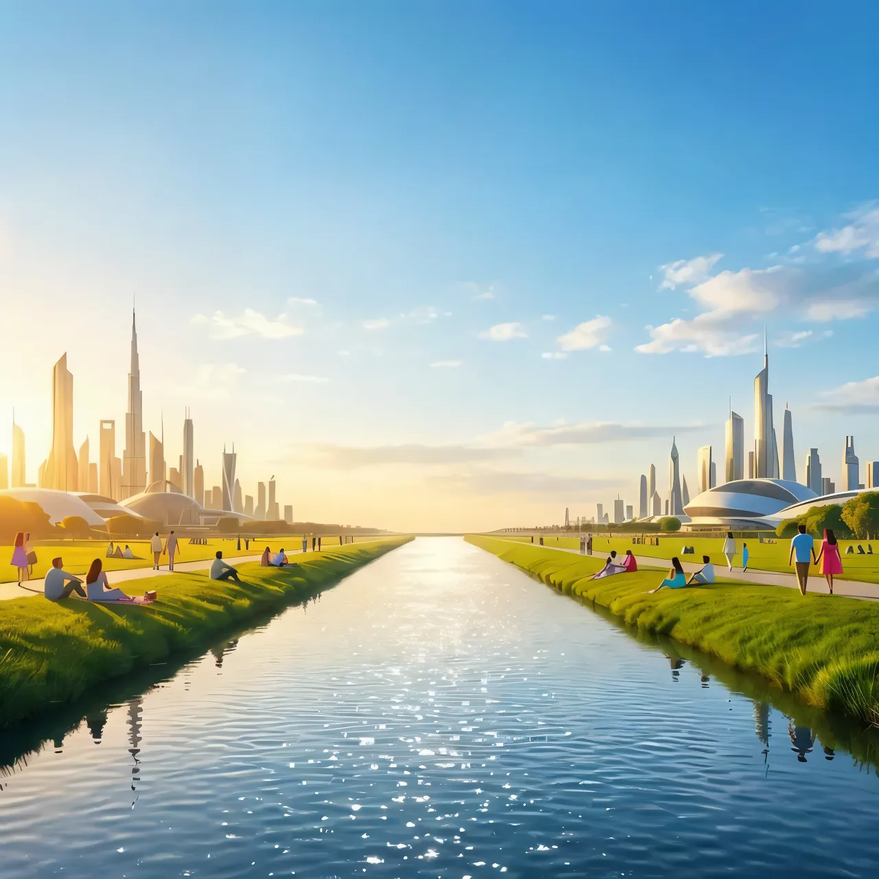 Futuristic city watercolor background (Light Mode)