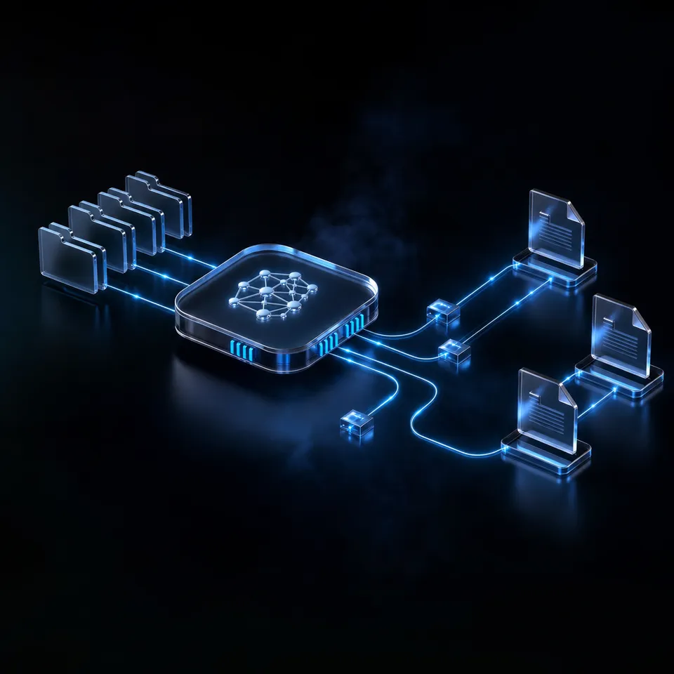 AI agent workspace and multi-display dashboard illustration