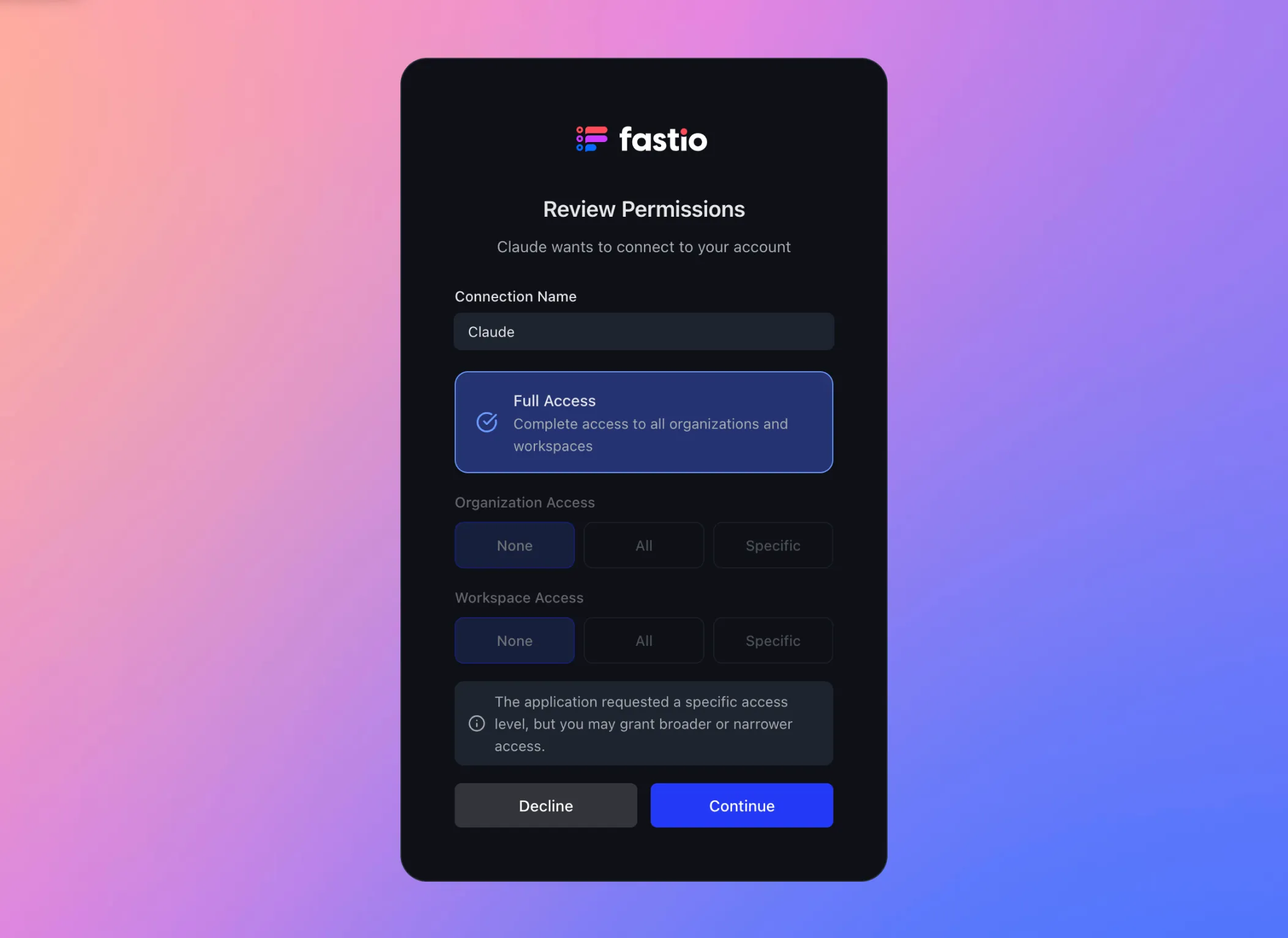 Fast.io permissions review page