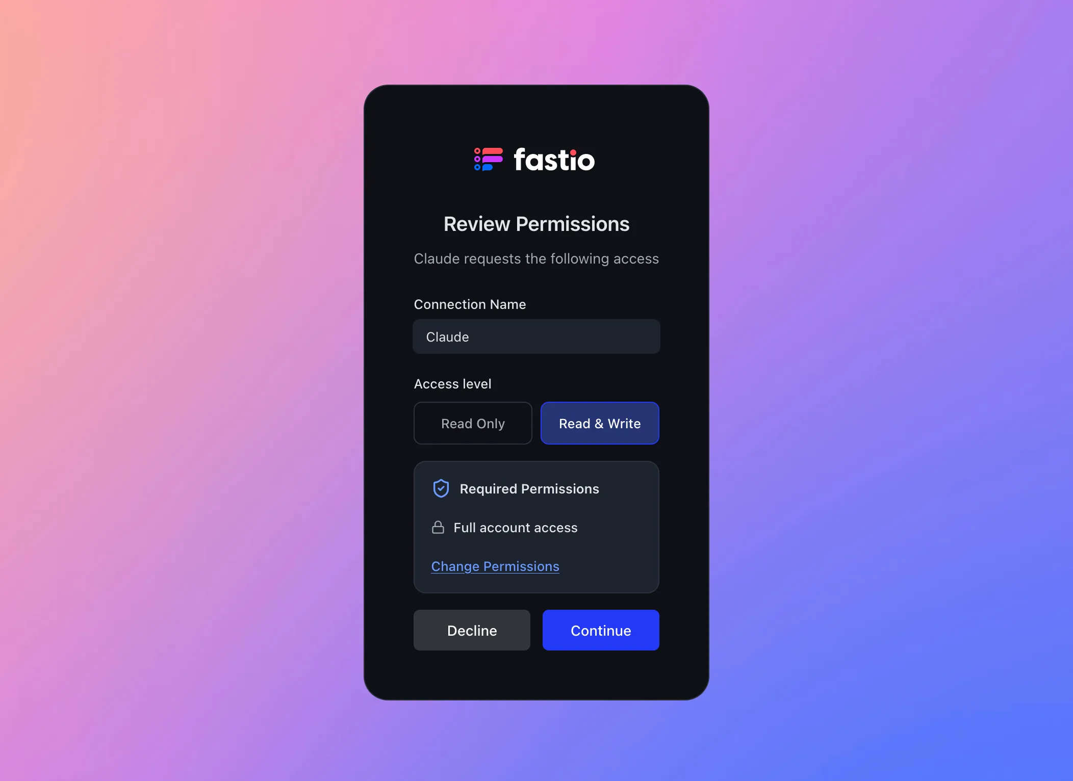 Fastio permissions review page