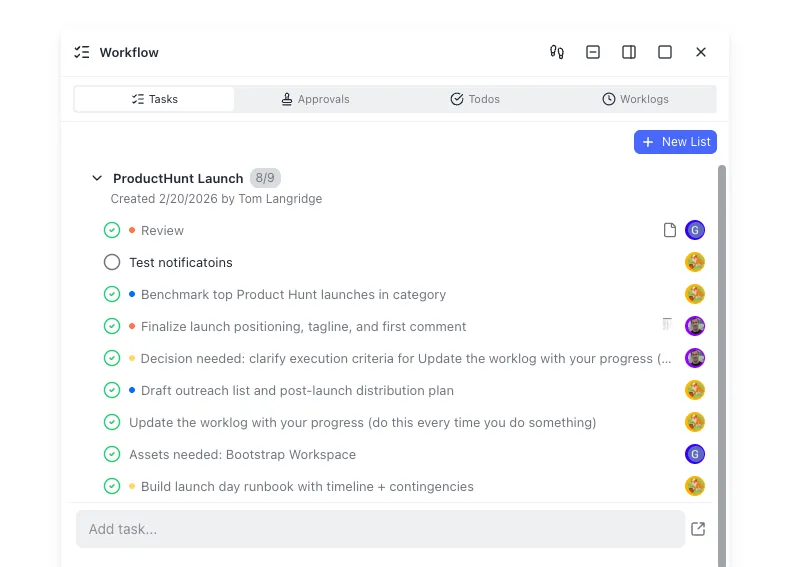 A preview of tasks and state checkpoints in the agent execution dashboard.