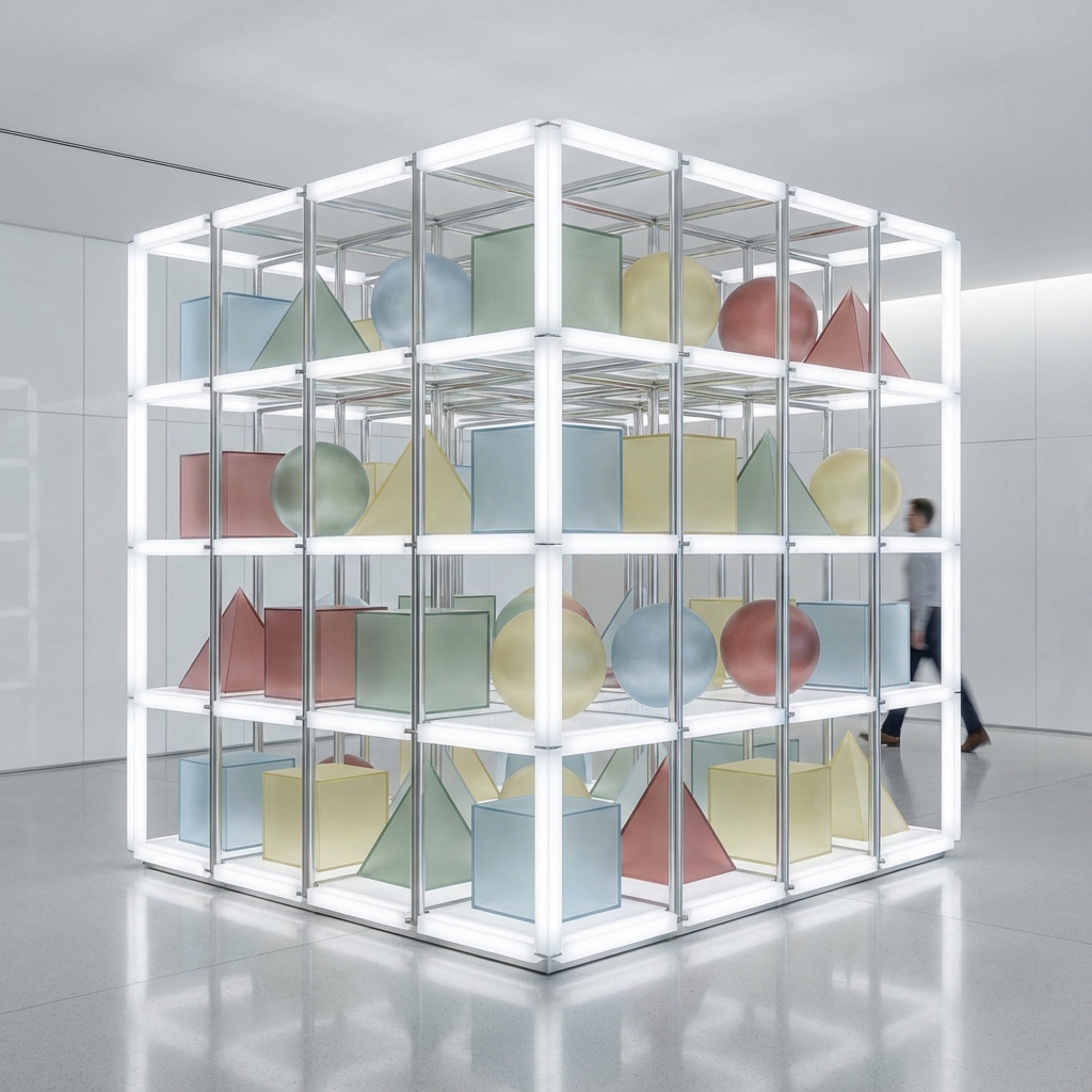 Geometric glass structure representing organized workspaces